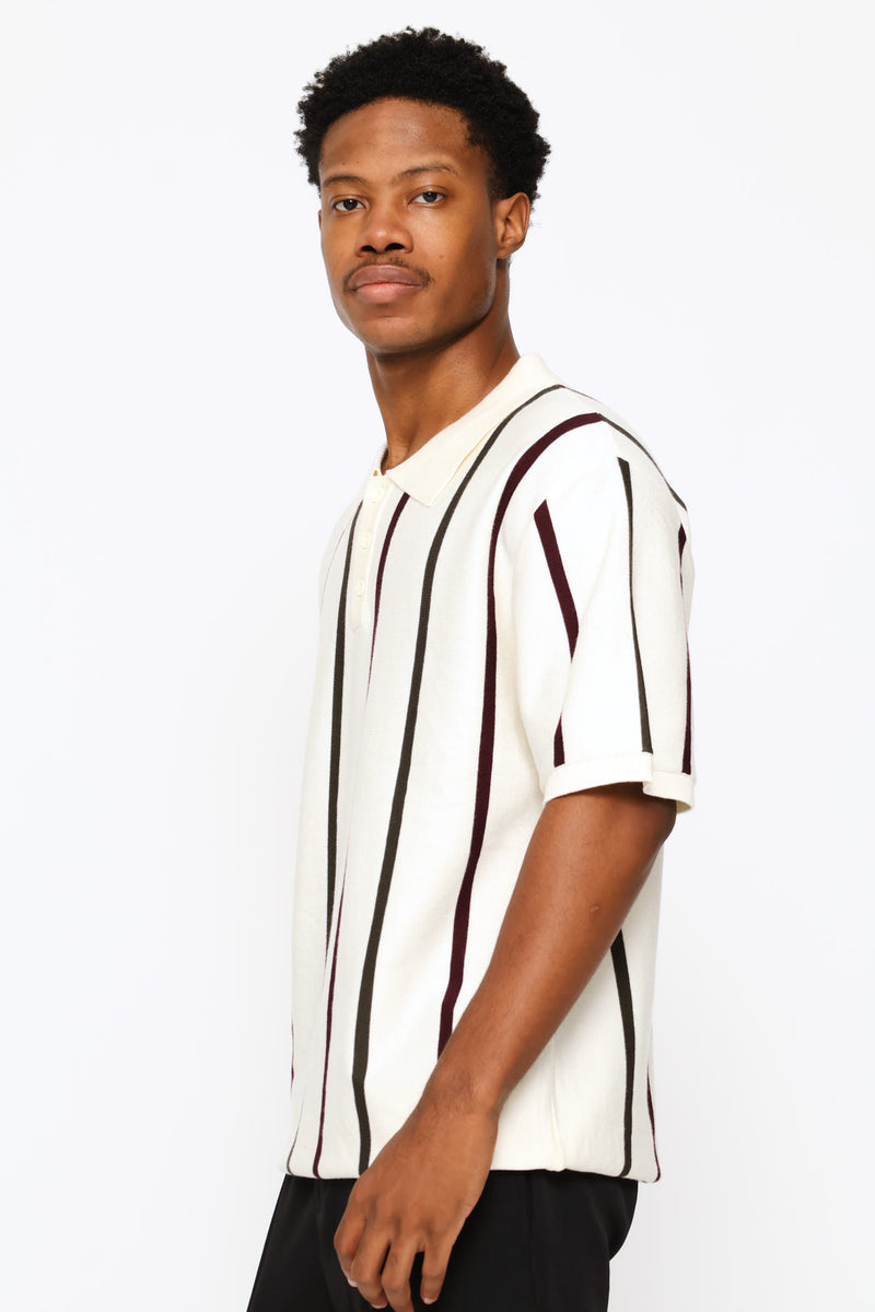 Multicolour Stripe Fine Knit Golfer - Ecru