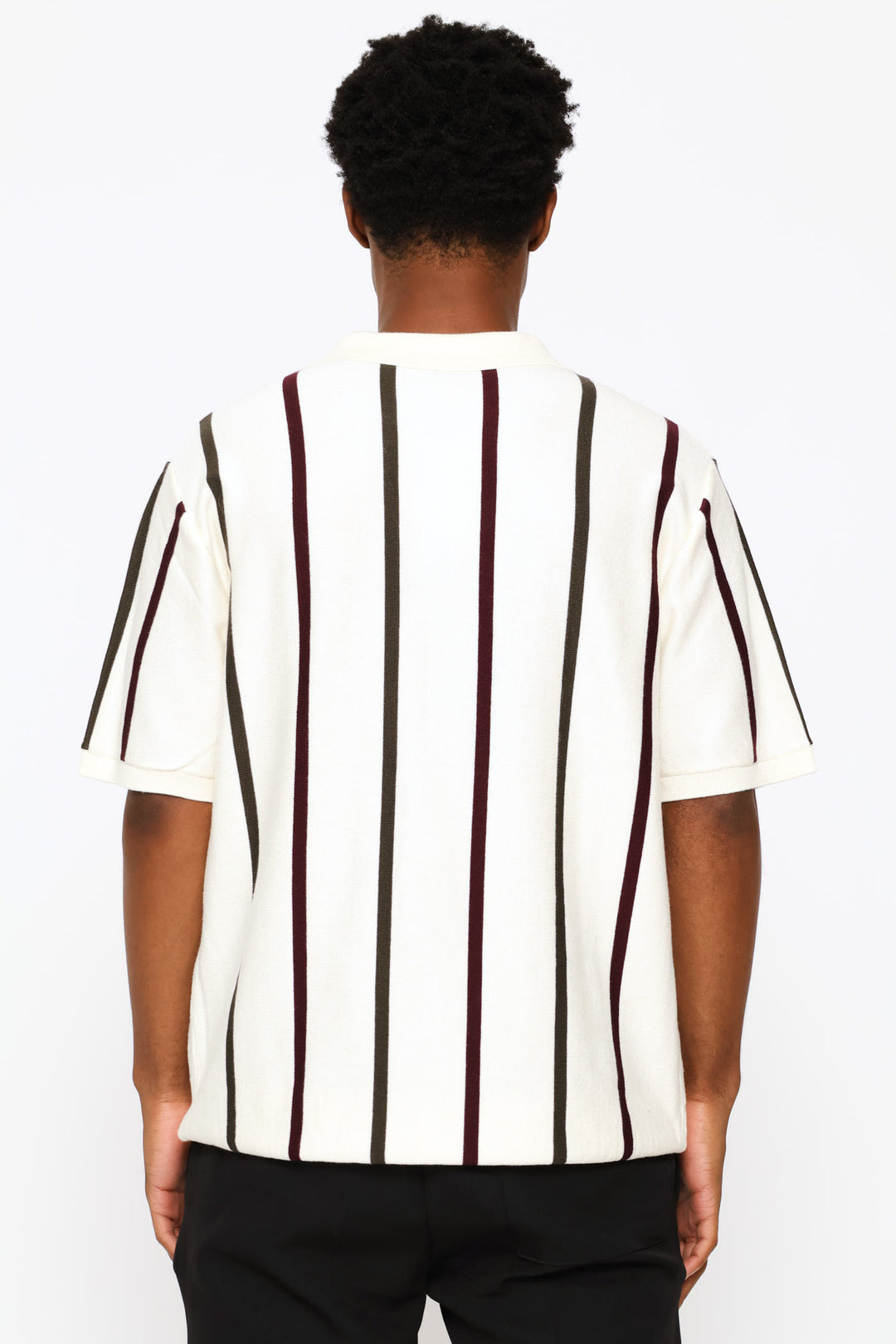 Multicolour Stripe Fine Knit Golfer - Ecru