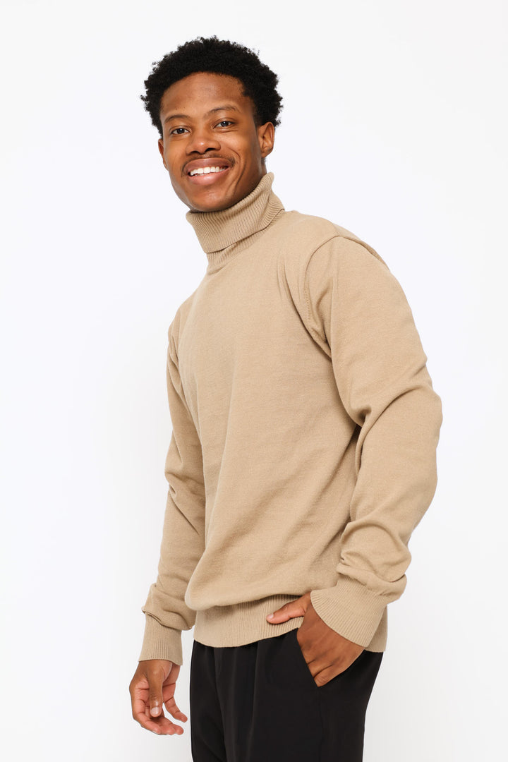 Fine Knit Poloneck - Taupe