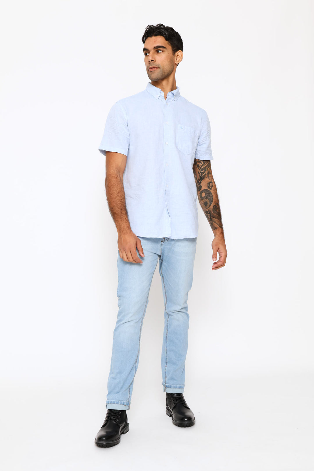 Short Sleeve Slub Shirt - Blue