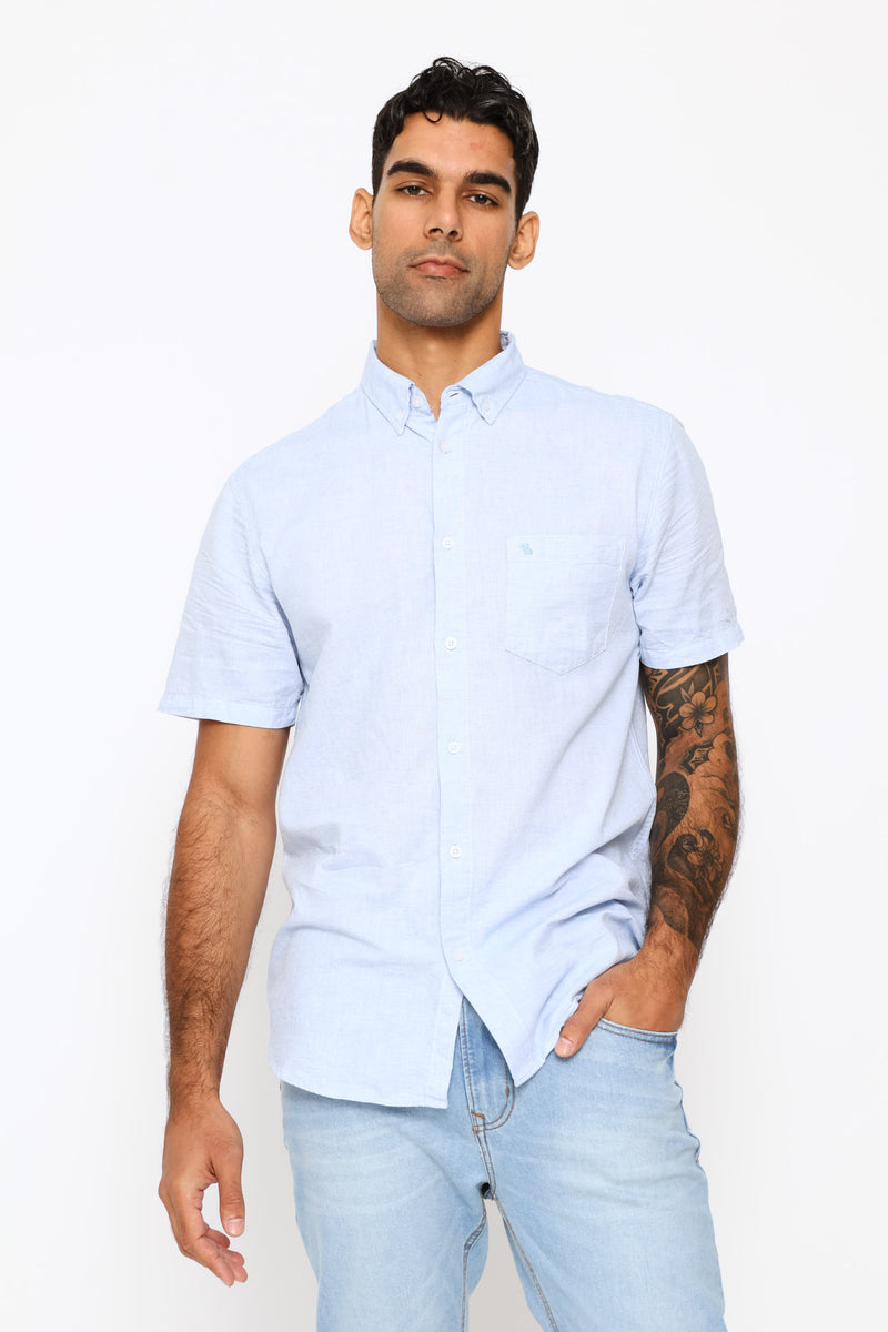 Short Sleeve Slub Shirt - Blue
