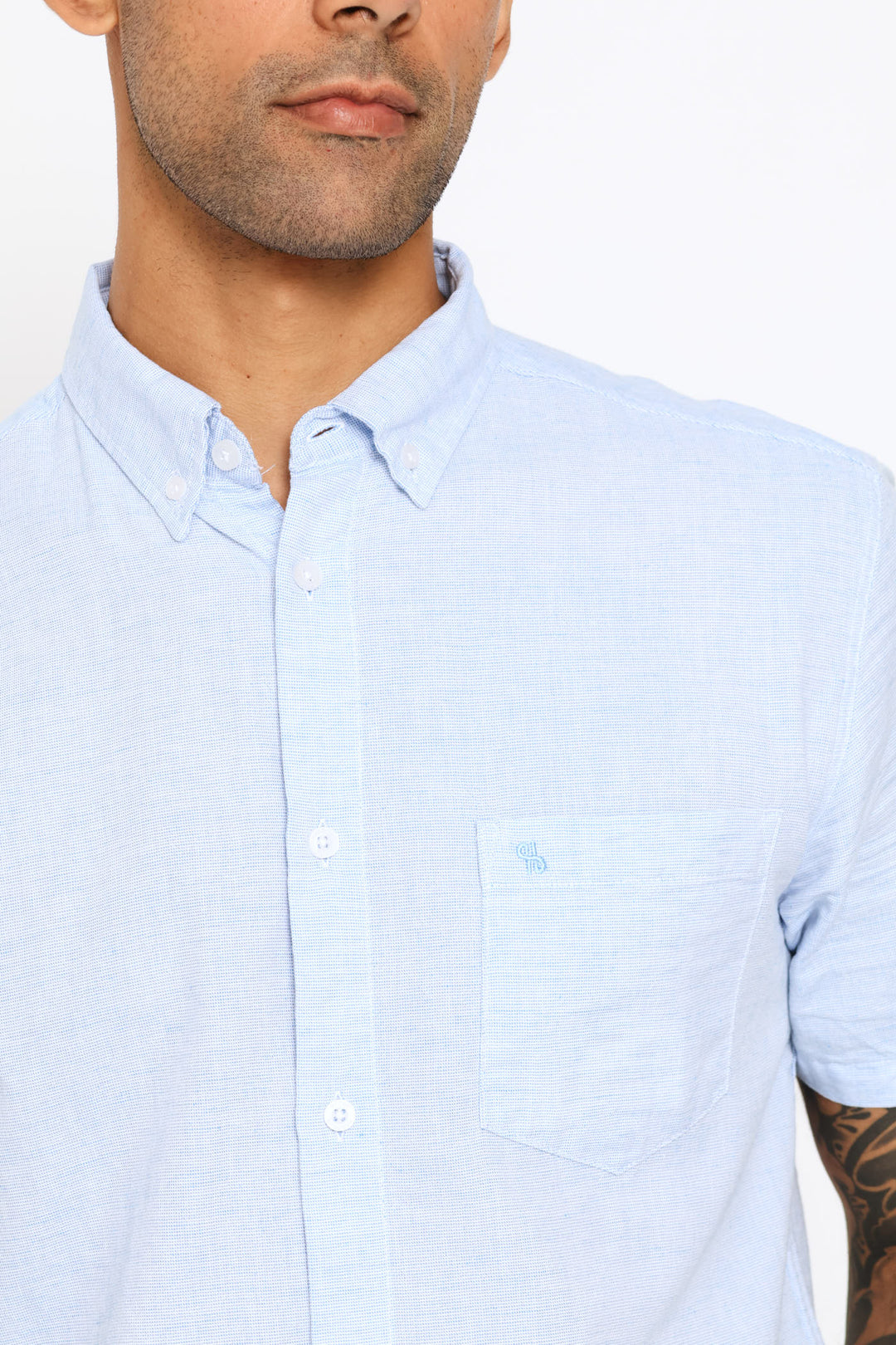 Short Sleeve Slub Shirt - Blue