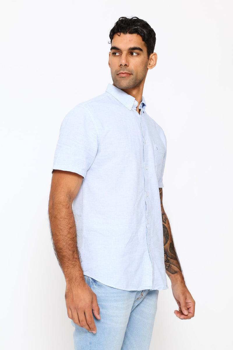 Short Sleeve Slub Shirt - Blue