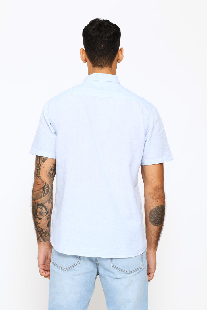 Short Sleeve Slub Shirt - Blue