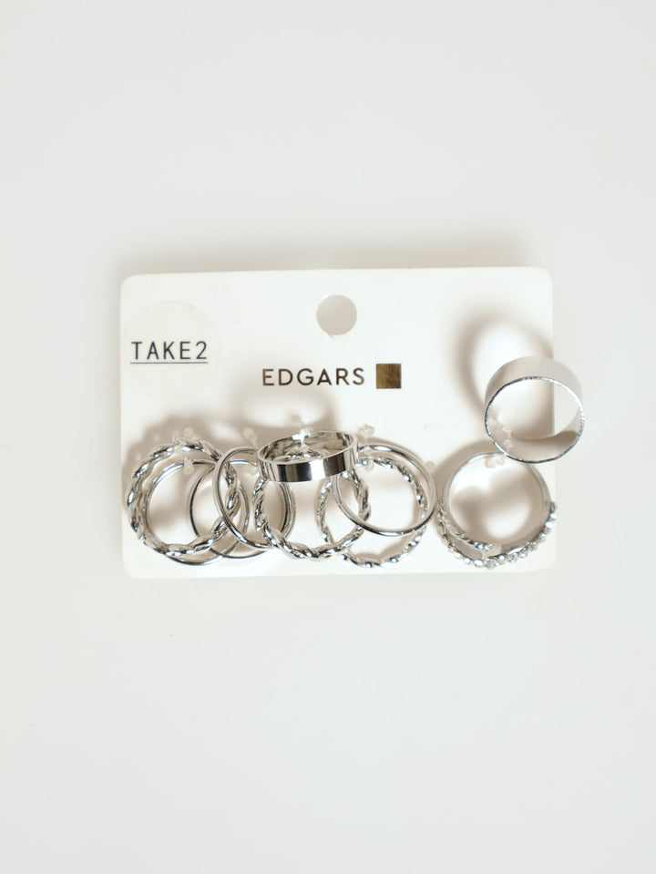 10 Pack Twist Rings - Silver