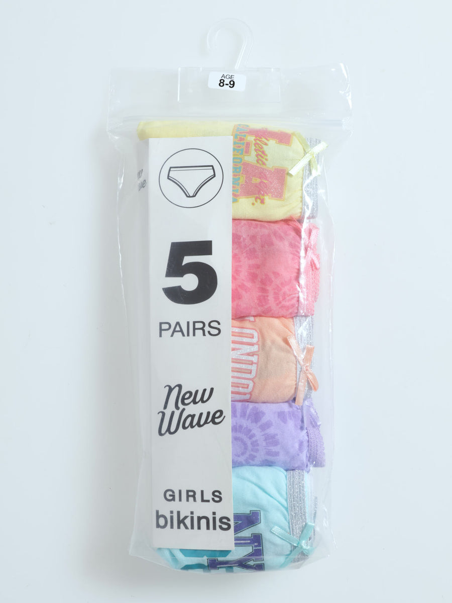 Girls 5 Pack Collegial States Tie Dye Panties Yellow Edgars