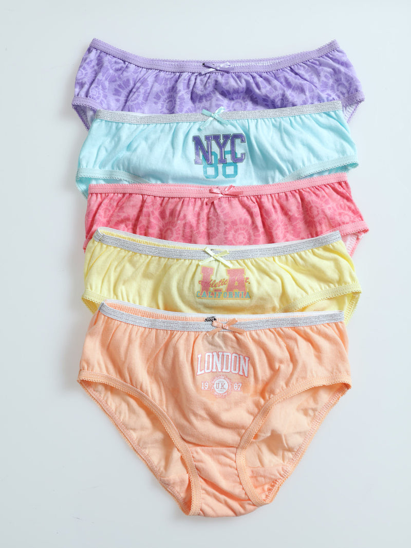 Girls 5 Pack Collegial States Tie Dye Panties - Yellow