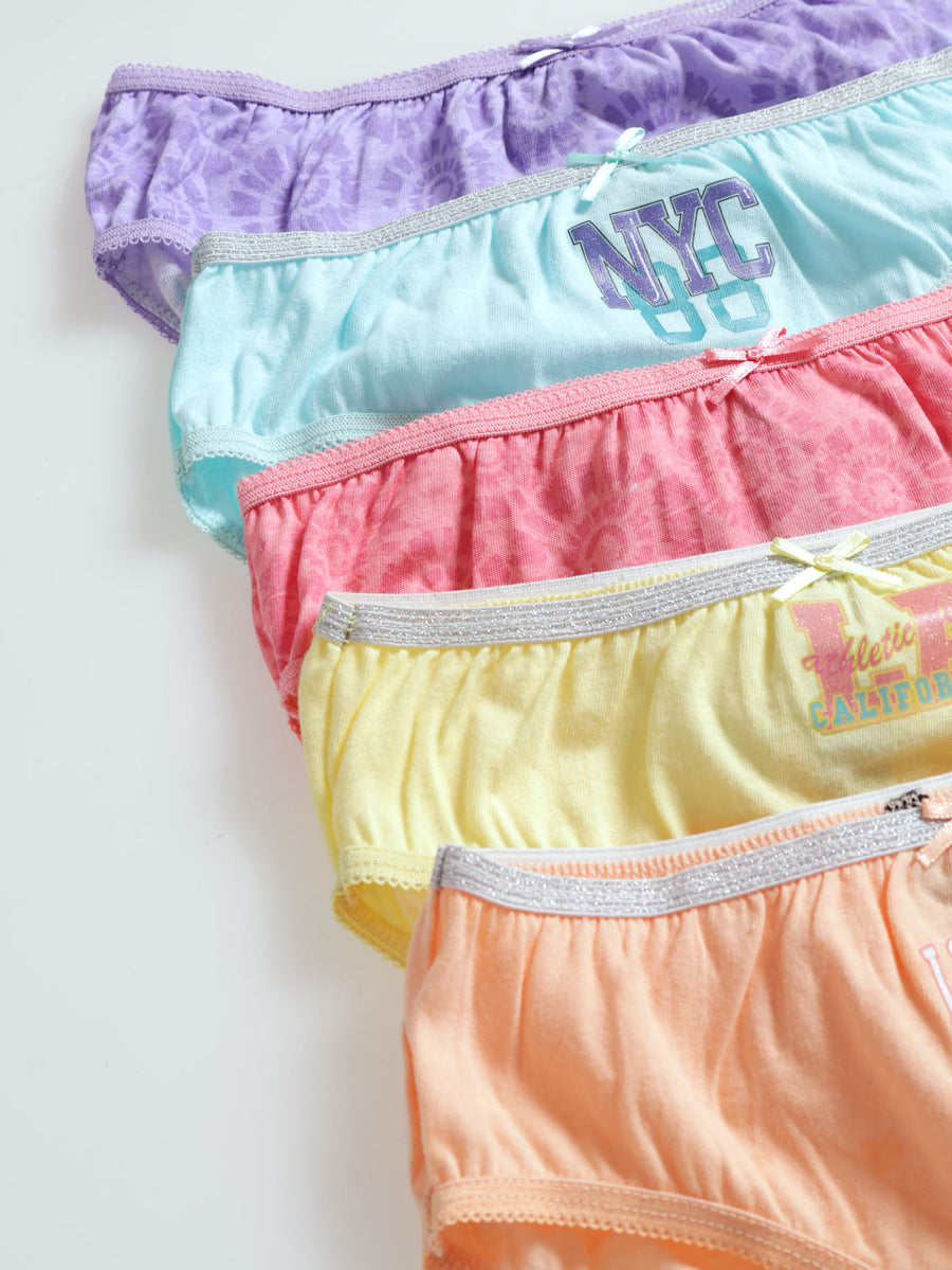 Girls 5 Pack Collegial States Tie Dye Panties Yellow Edgars
