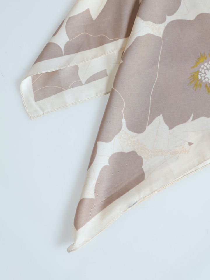 Floral Satin Feel Scarf - Stone