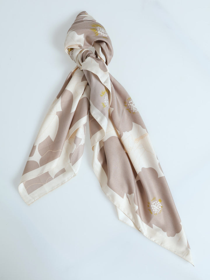 Floral Satin Feel Scarf - Stone