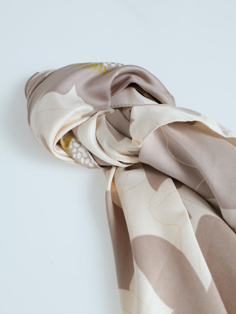 Floral Satin Feel Scarf - Stone