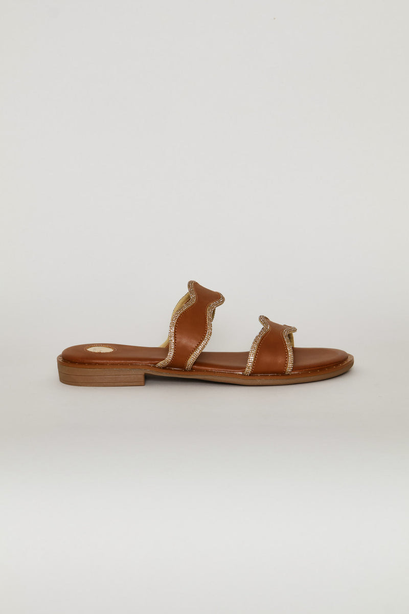 Gold Trim Sandal - Tan