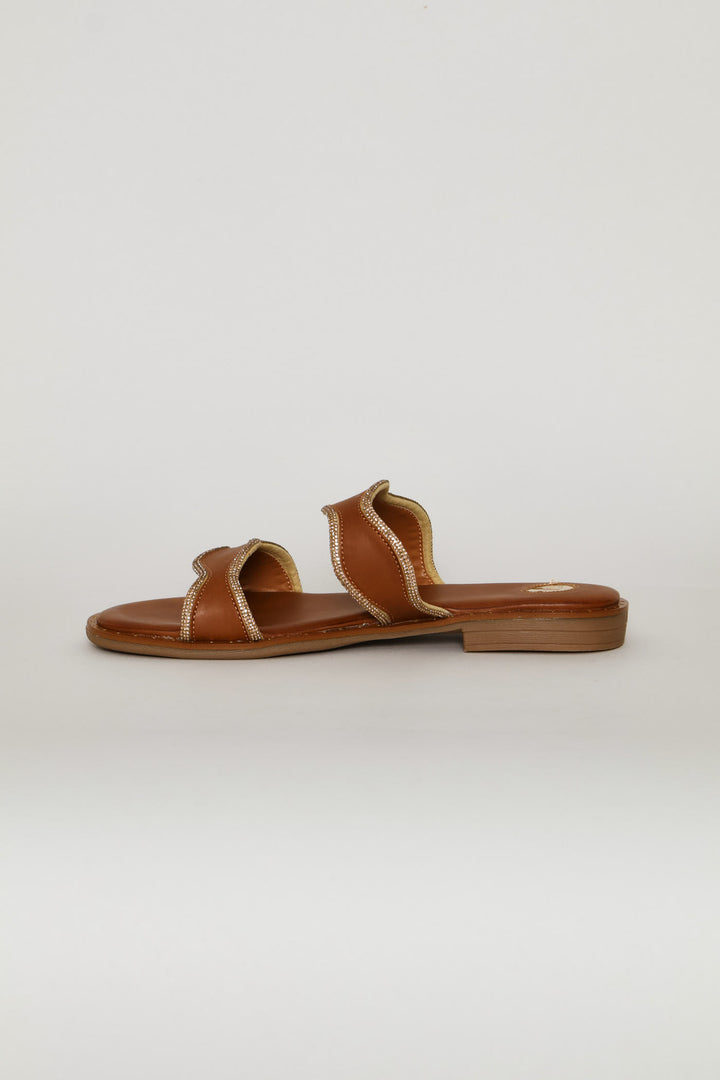 Gold Trim Sandal - Tan