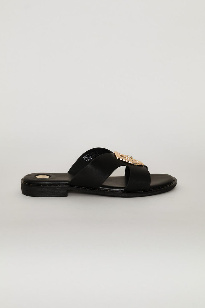 Gold Trim Sandal - Black