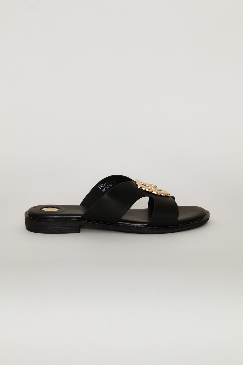 Gold Trim Sandal - Black