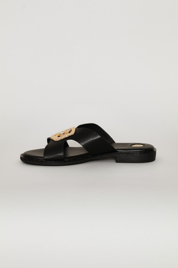 Gold Trim Sandal - Black