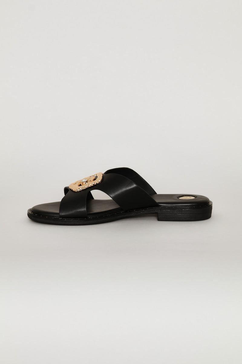 Gold Trim Sandal - Black
