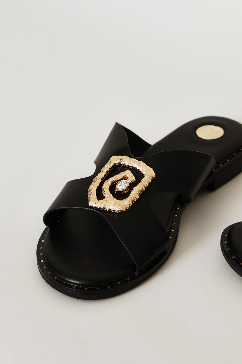 Gold Trim Sandal - Black