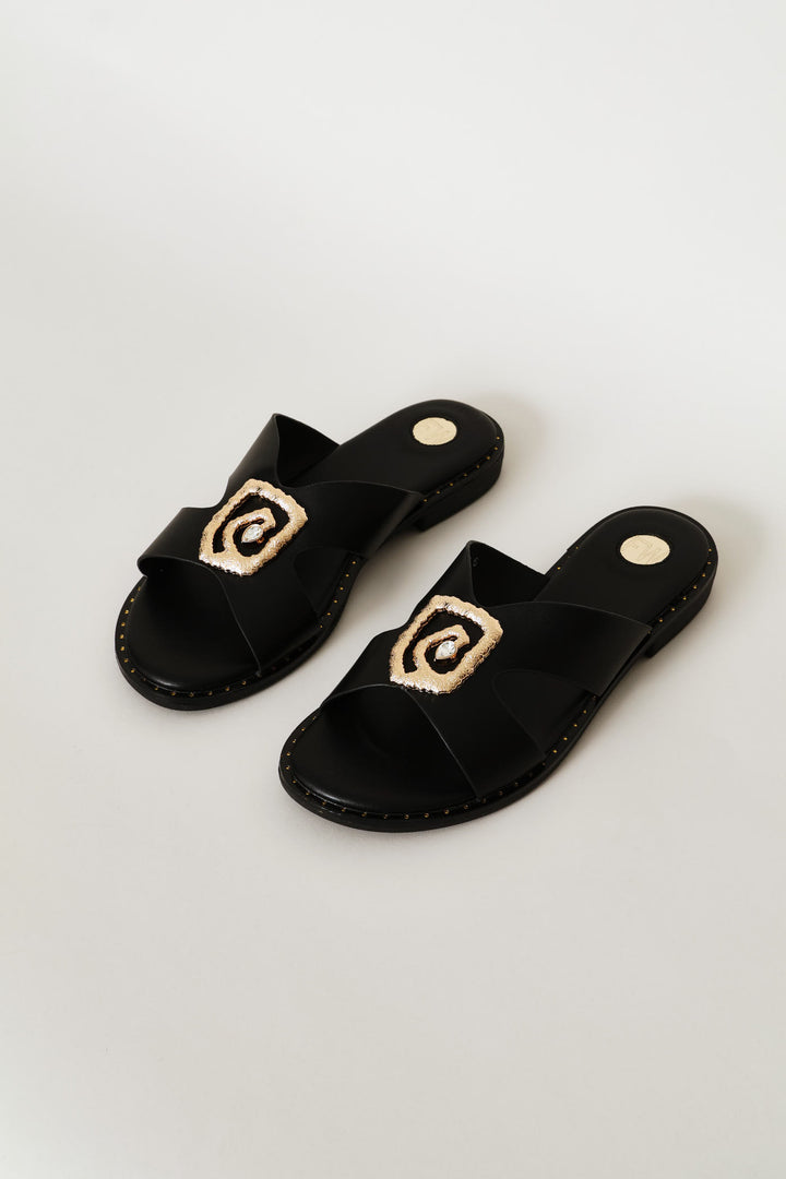Gold Trim Sandal - Black