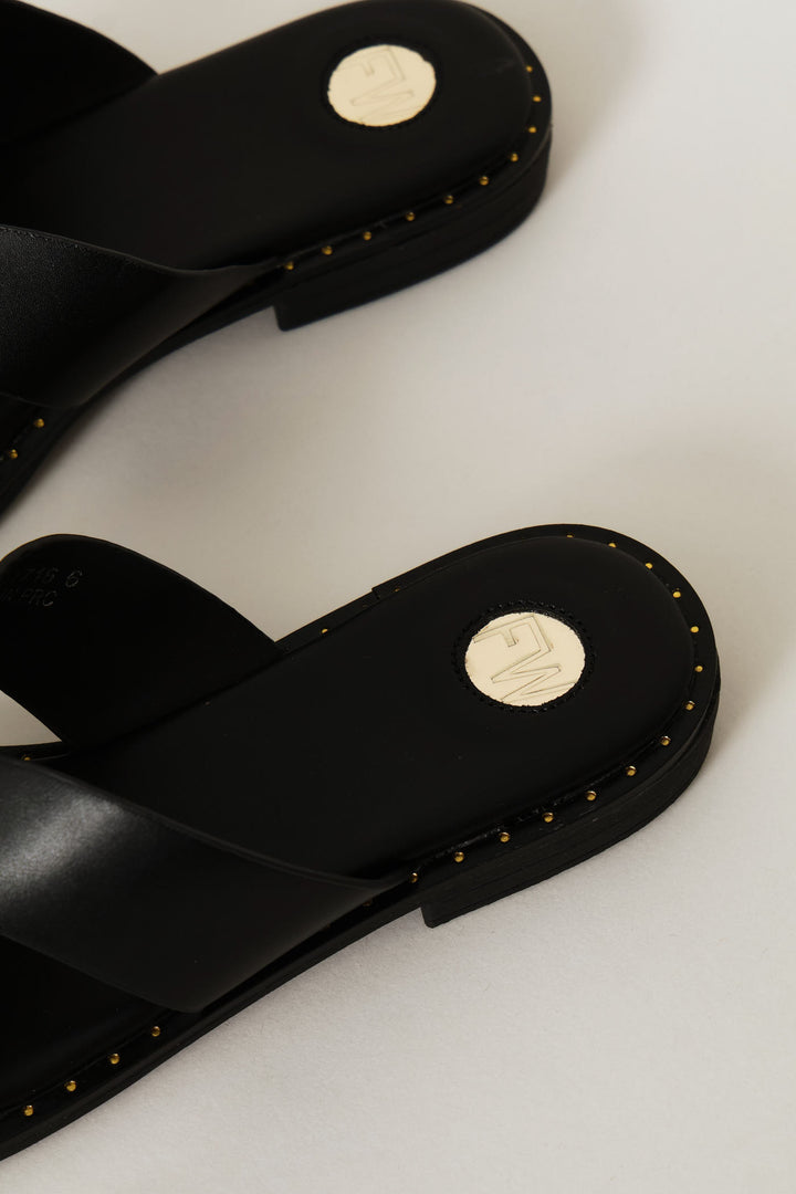 Gold Trim Sandal - Black