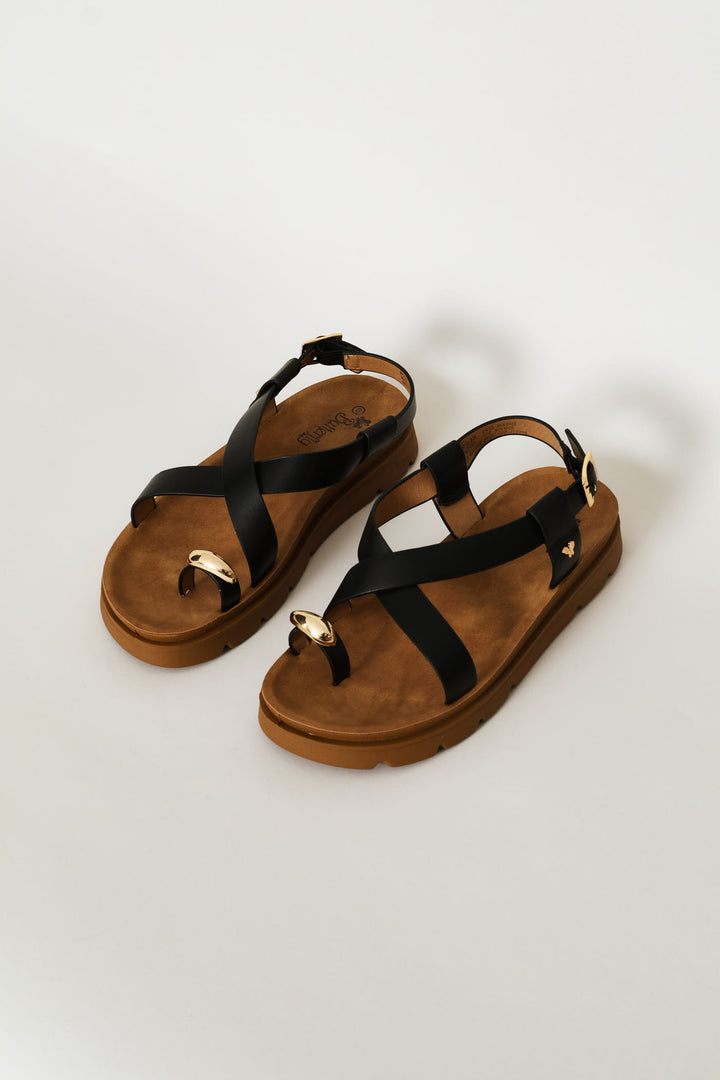 Gold Detail Sandal - Black