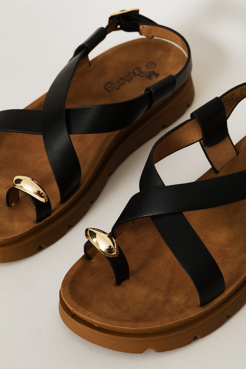 Gold Detail Sandal - Black