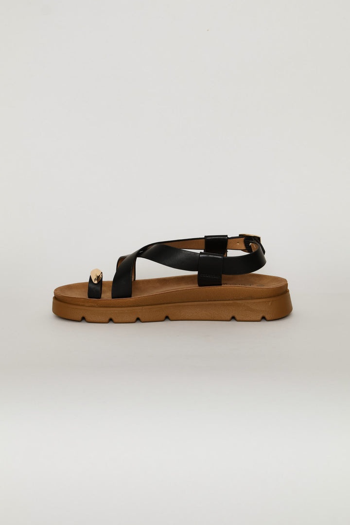 Gold Detail Sandal - Black