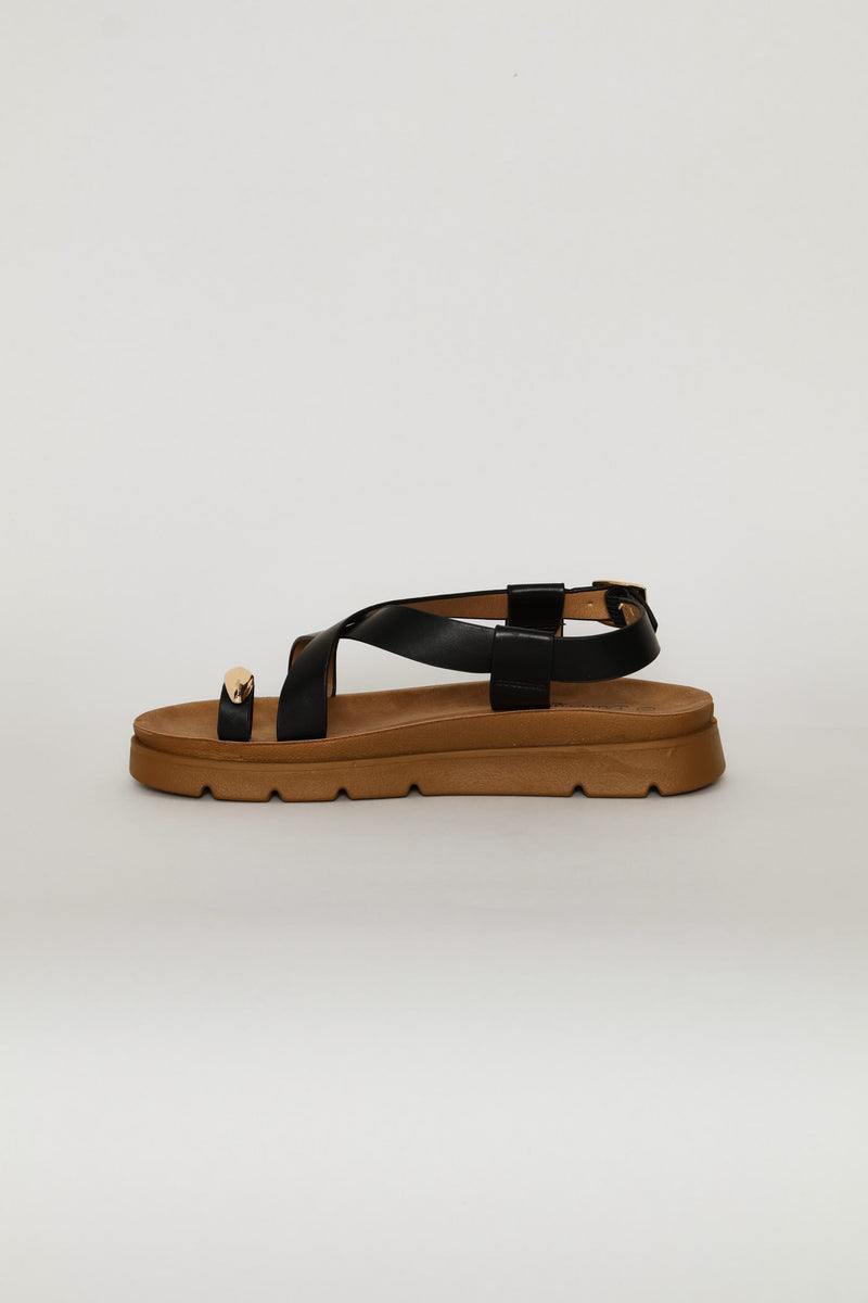 Gold Detail Sandal - Black