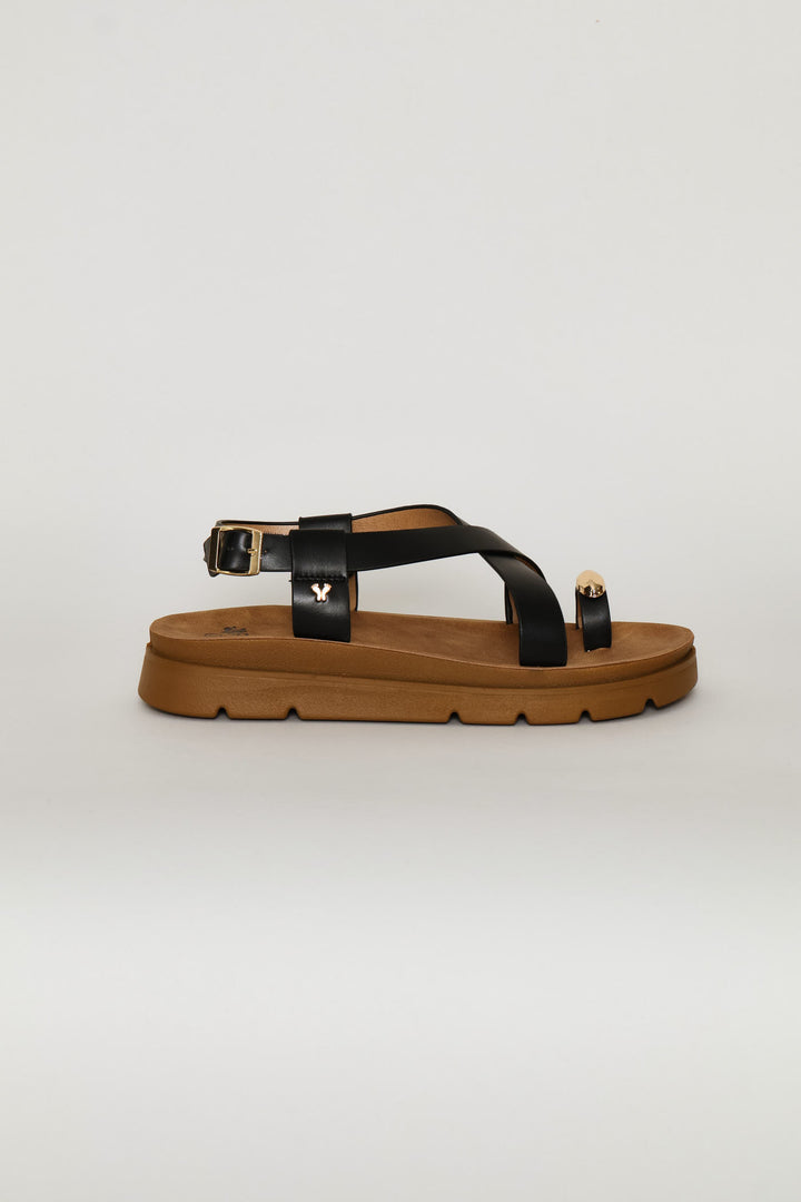 Gold Detail Sandal - Black
