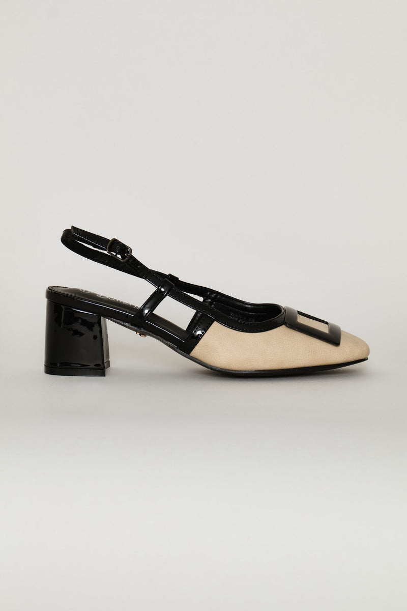 Colourblock Slingback Heel - Beige