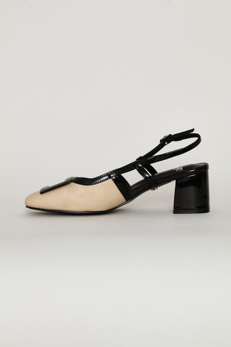 Colourblock Slingback Heel - Beige
