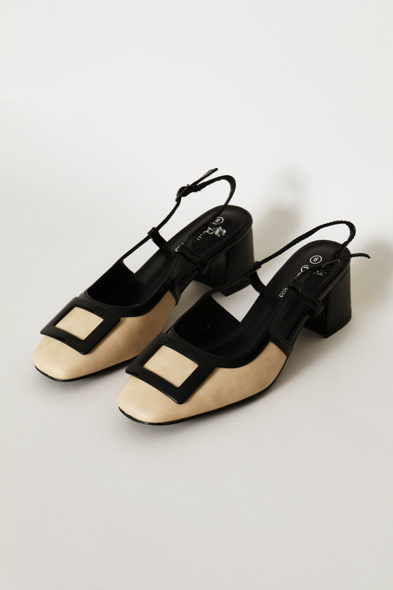 Colourblock Slingback Heel - Beige