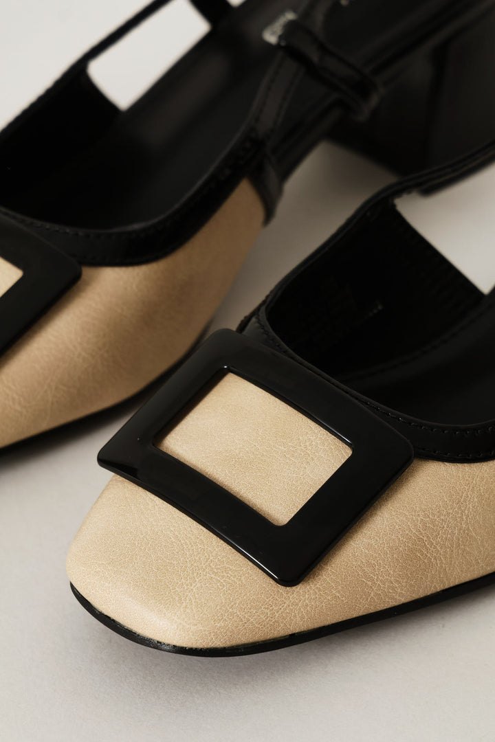 Colourblock Slingback Heel - Beige