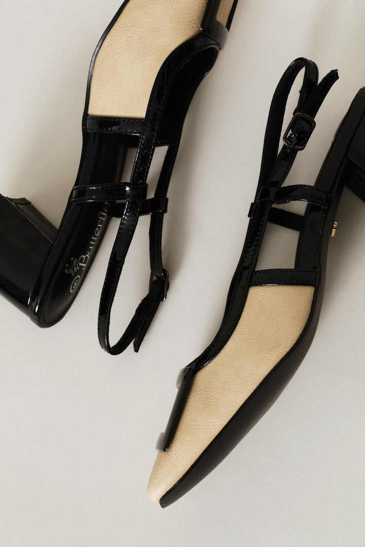 Colourblock Slingback Heel - Beige