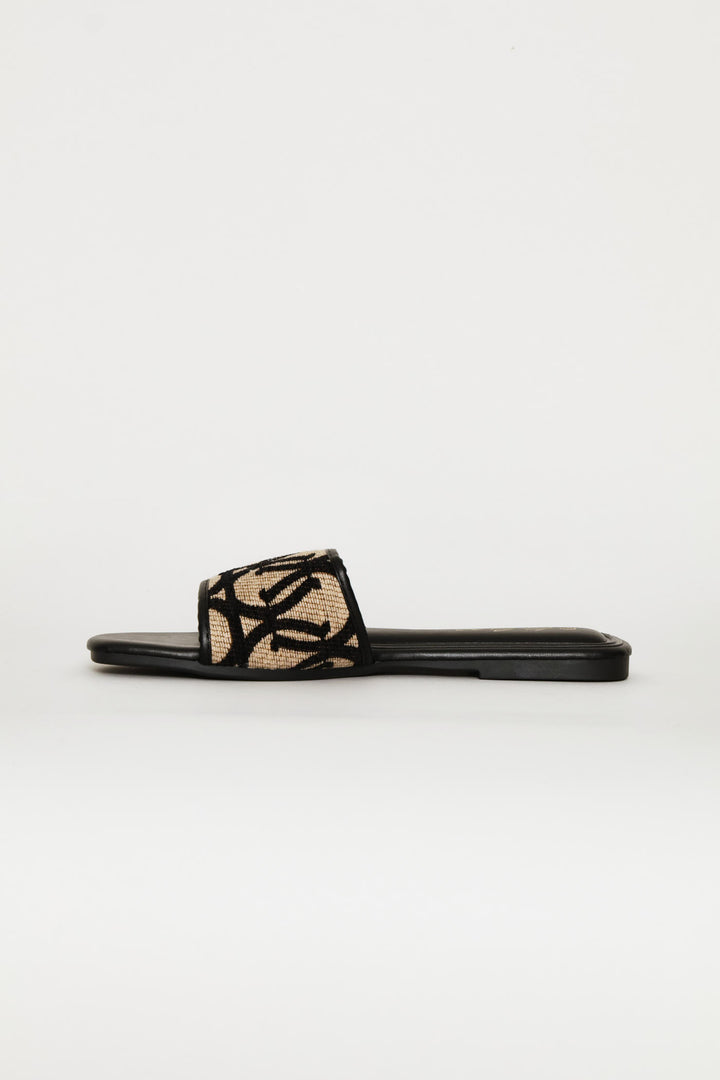 Monogram Mule Sandal - Black/Cream