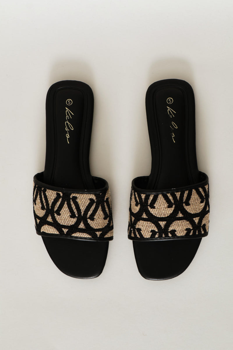 Monogram Mule Sandal - Black/Cream