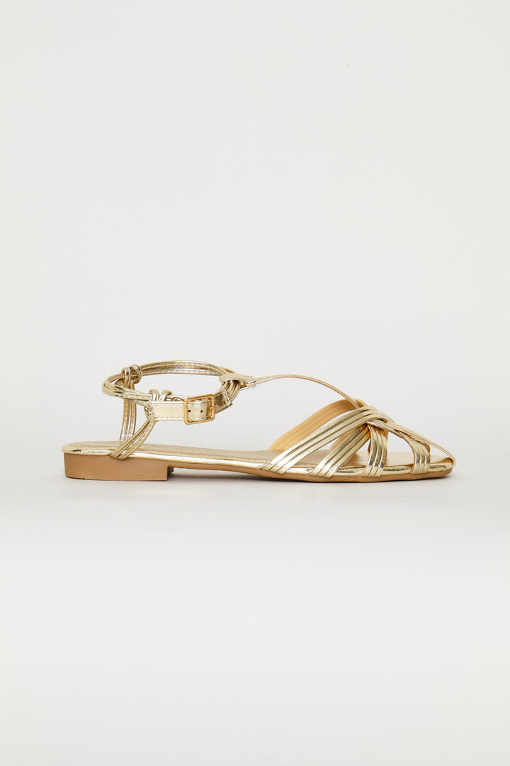 Piped Strap Huarache Sandal - Gold