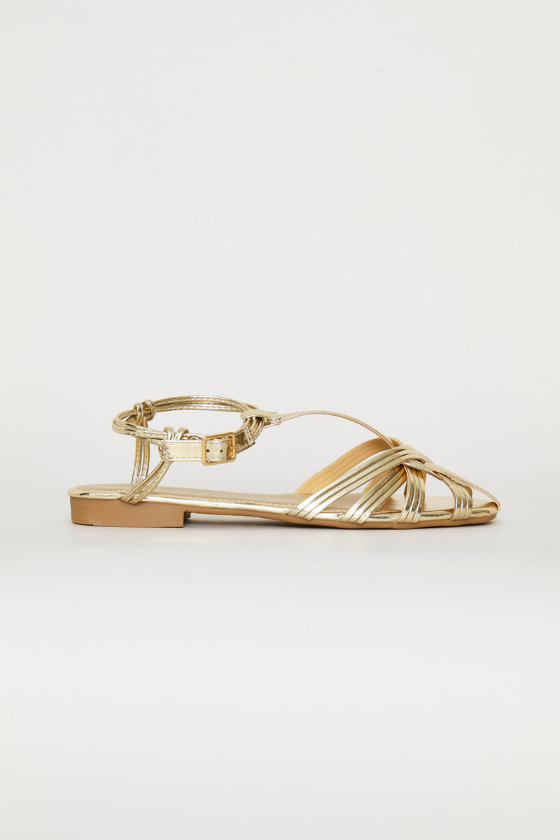 Piped Strap Huarache Sandal - Gold