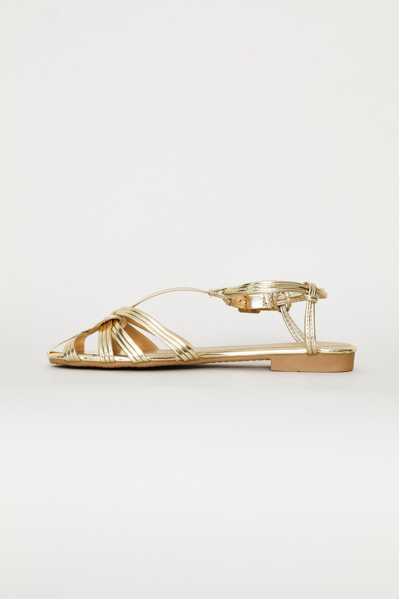 Piped Strap Huarache Sandal - Gold