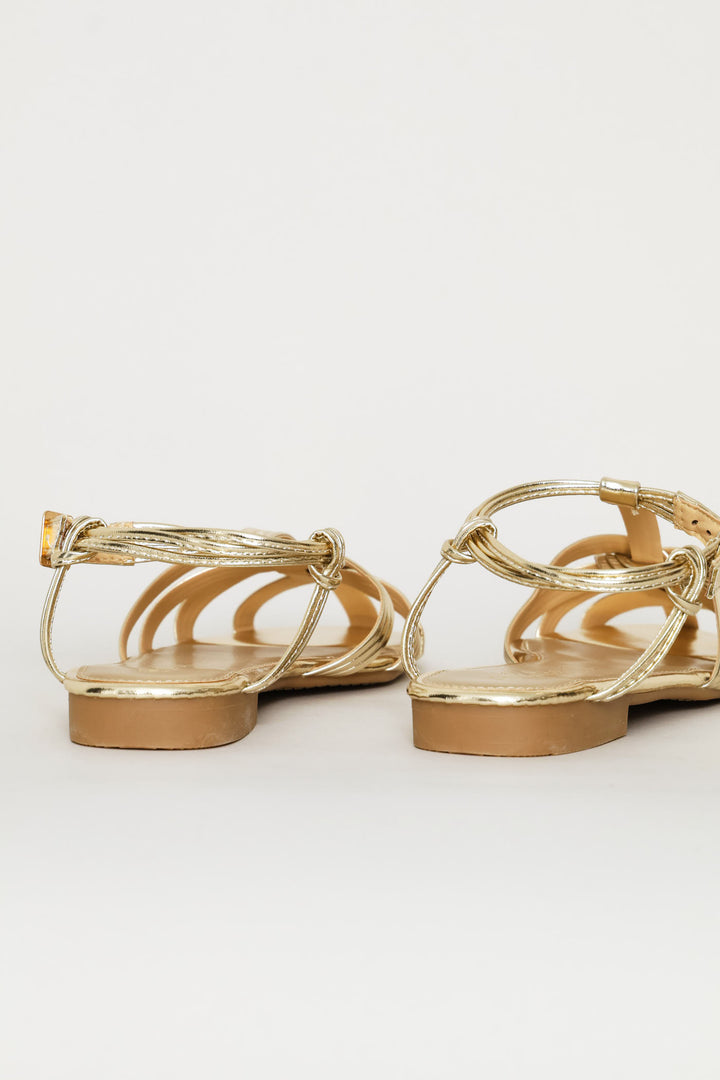 Piped Strap Huarache Sandal - Gold