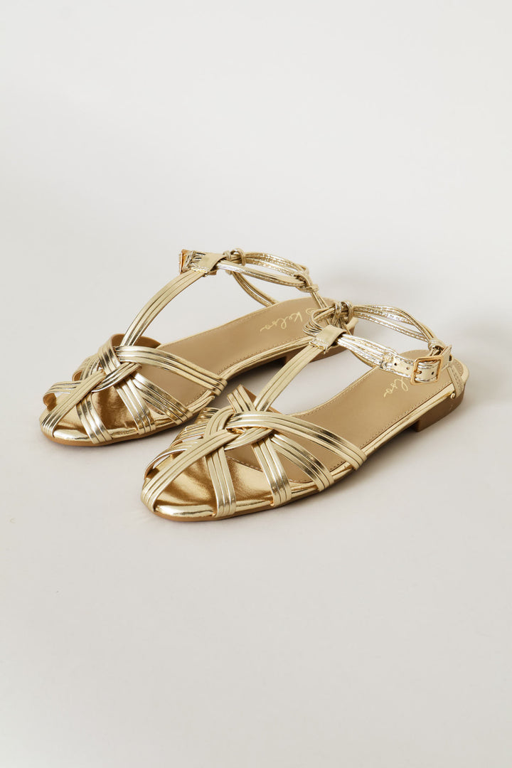 Piped Strap Huarache Sandal - Gold