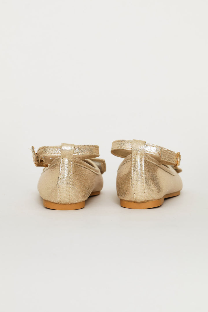Pre-Girls Bow Detail Ankle Strap Pump - Gold