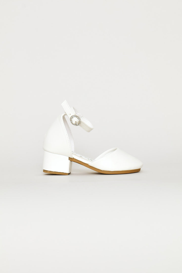 Pre-Girls Floral Heeled Shoe - White