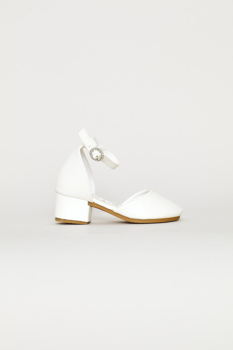 Pre-Girls Floral Heeled Shoe - White