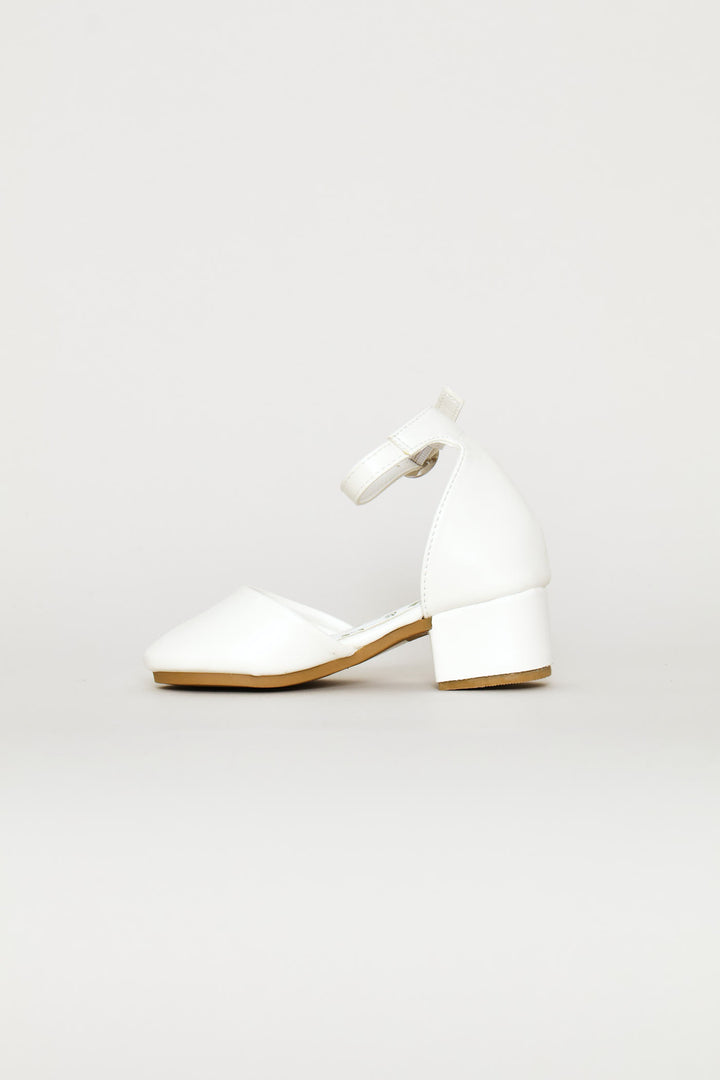 Pre-Girls Floral Heeled Shoe - White