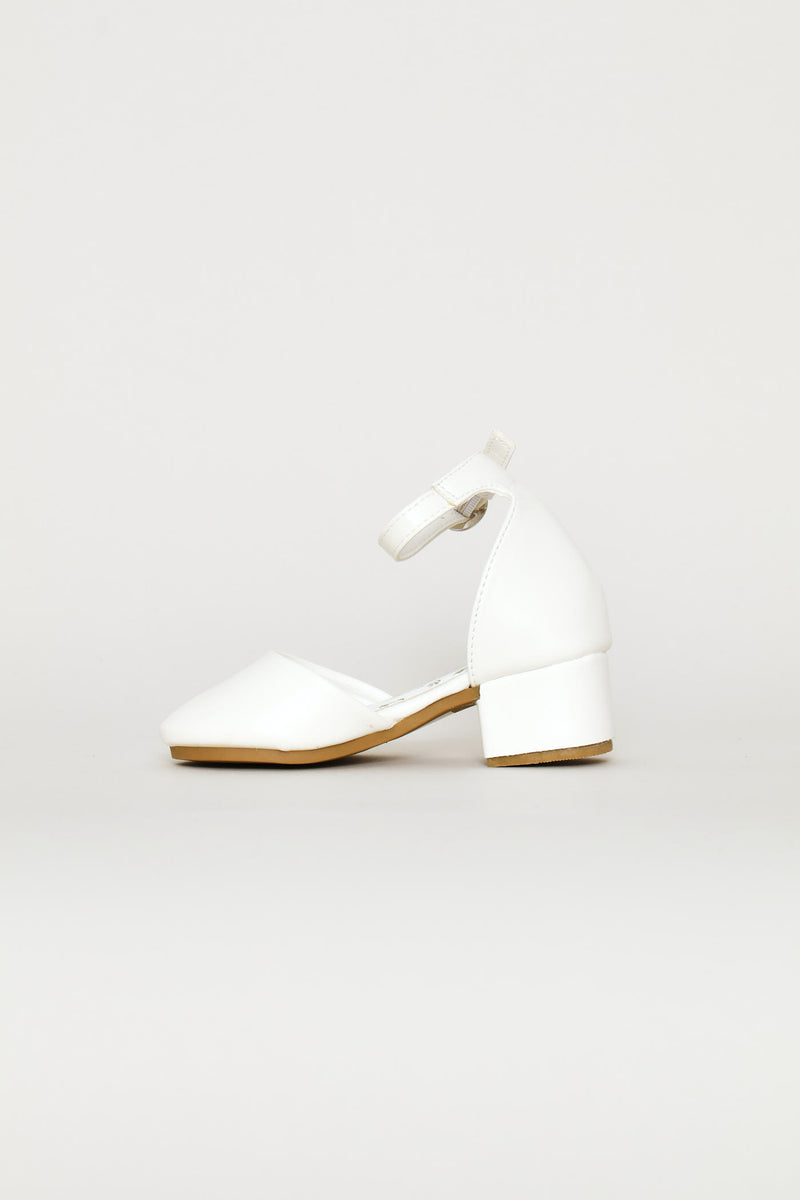 Pre-Girls Floral Heeled Shoe - White