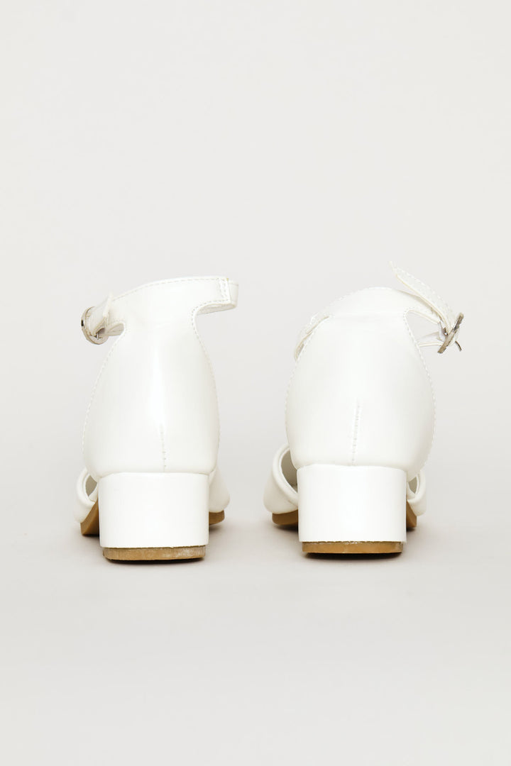 Pre-Girls Floral Heeled Shoe - White