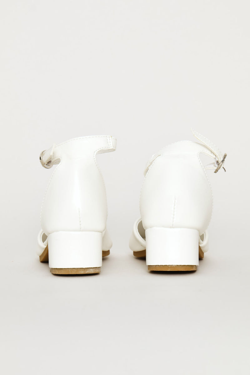 Pre-Girls Floral Heeled Shoe - White