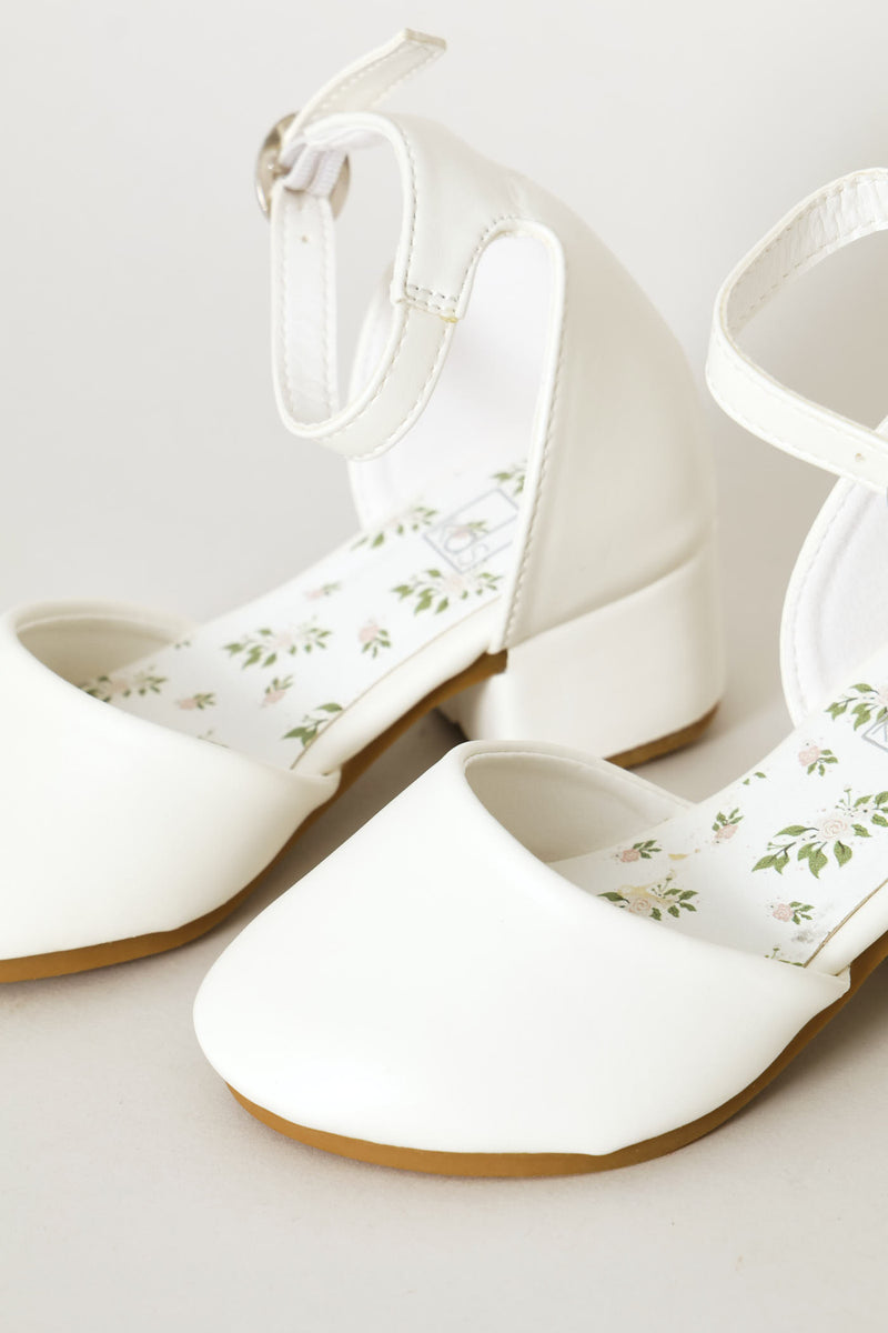 Pre-Girls Floral Heeled Shoe - White