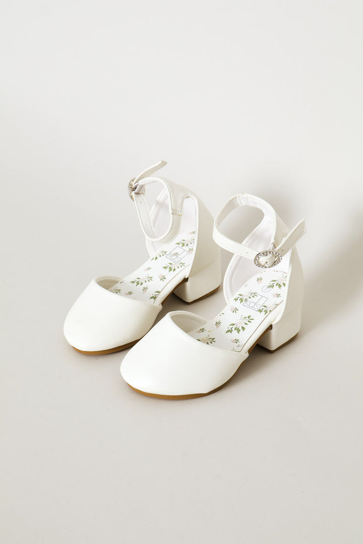 Pre-Girls Floral Heeled Shoe - White